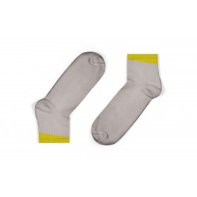 GREY ANKLE SOCKS WITH MUSTARD ANGLED CUFF